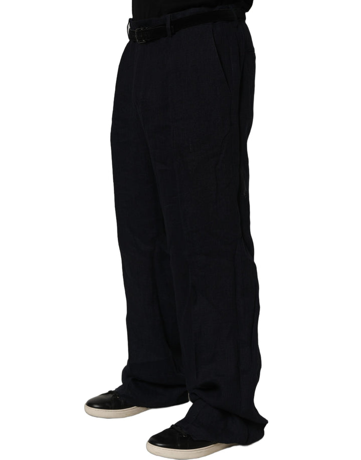 Men’s Dolce &amp; Gabbana Black Linen Straight Leg Dress Trouser Pants