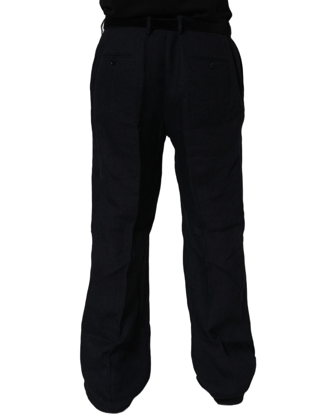 Men’s Dolce &amp; Gabbana Black Linen Straight Leg Dress Trouser Pants