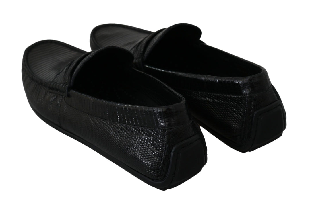 Men’s Dolce &amp; Gabbana Black Lizard Leather Flat Loafers Shoes