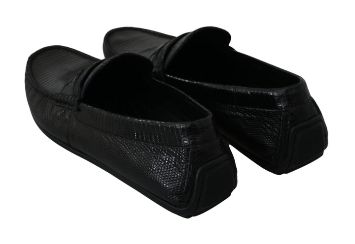 Men’s Dolce &amp; Gabbana Black Lizard Leather Flat Loafers Shoes
