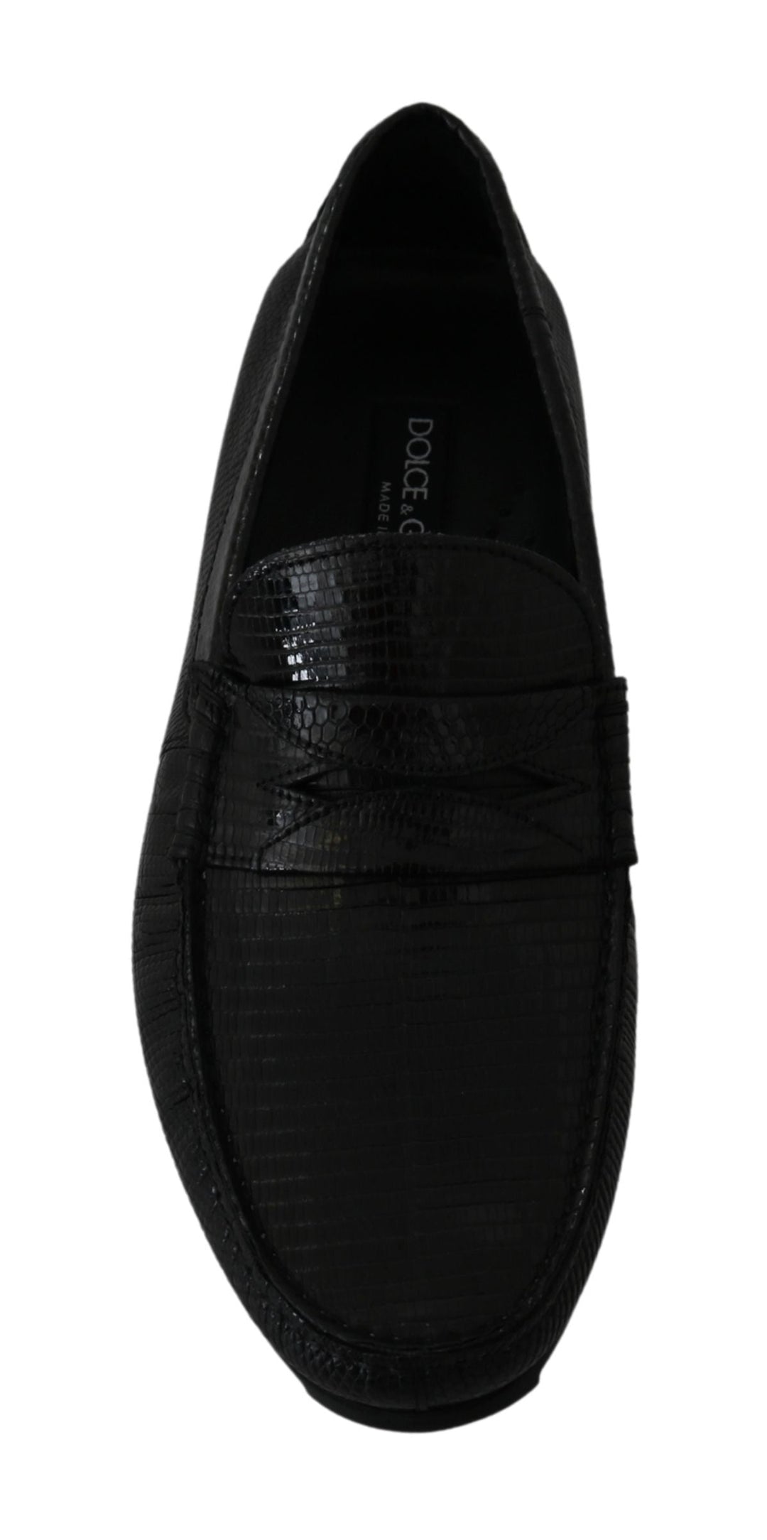 Men’s Dolce & Gabbana Black Lizard Leather Flat Loafers Shoes