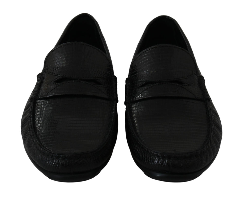 Men’s Dolce & Gabbana Black Lizard Leather Flat Loafers Shoes