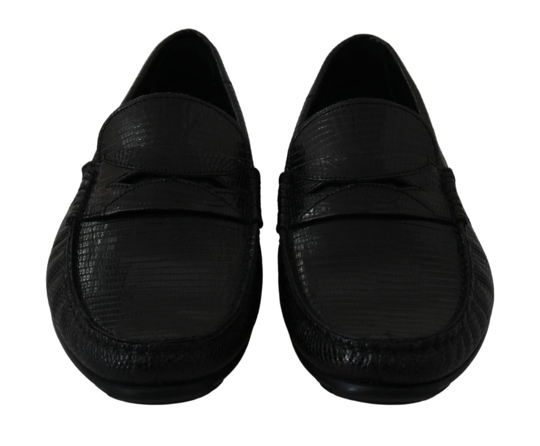 Men’s Dolce &amp; Gabbana Black Lizard Leather Flat Loafers Shoes