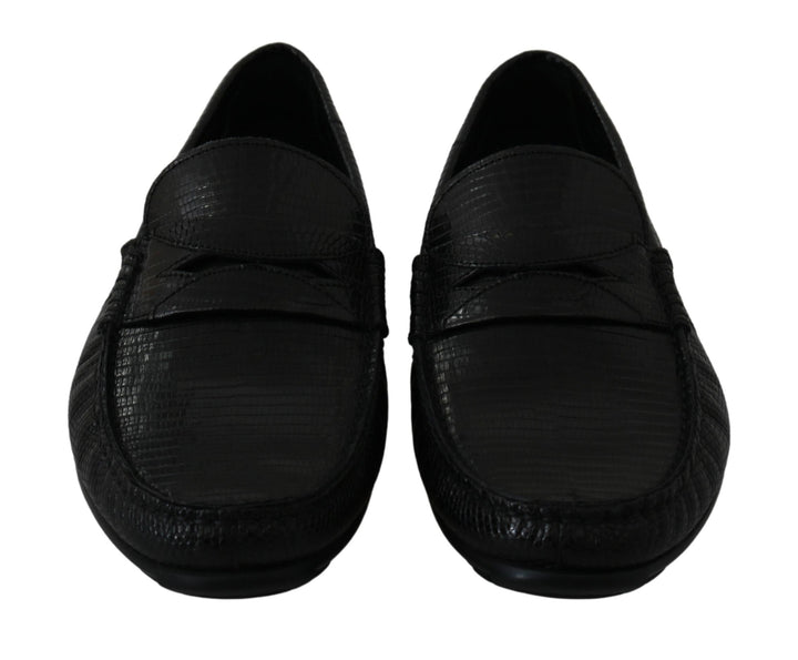 Men’s Dolce &amp; Gabbana Black Lizard Leather Flat Loafers Shoes