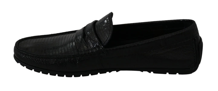 Men’s Dolce &amp; Gabbana Black Lizard Leather Flat Loafers Shoes