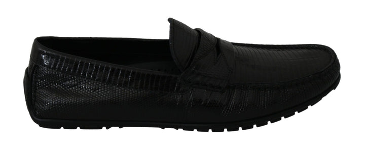 Men’s Dolce &amp; Gabbana Black Lizard Leather Flat Loafers Shoes