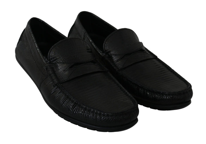 Men’s Dolce &amp; Gabbana Black Lizard Leather Flat Loafers Shoes
