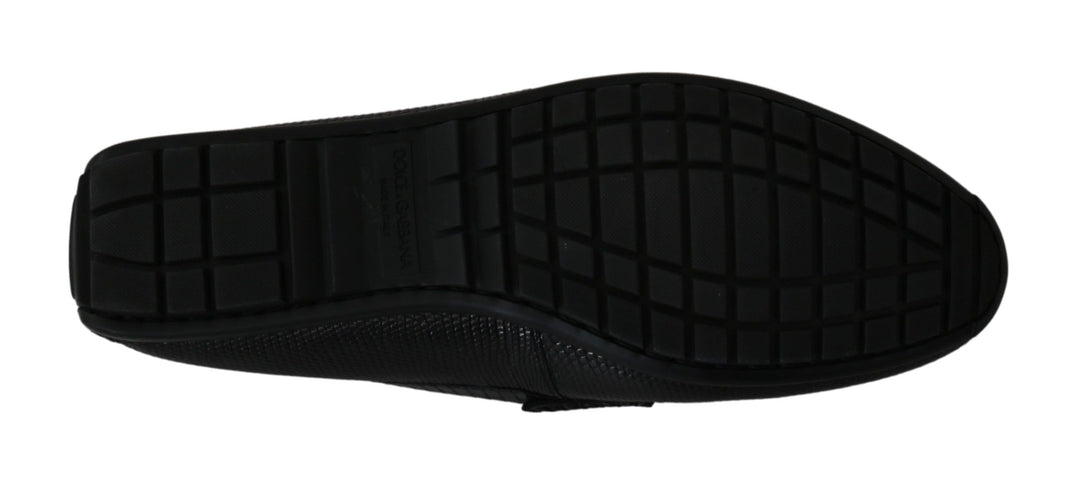Men’s Dolce &amp; Gabbana Black Lizard Leather Flat Loafers Shoes
