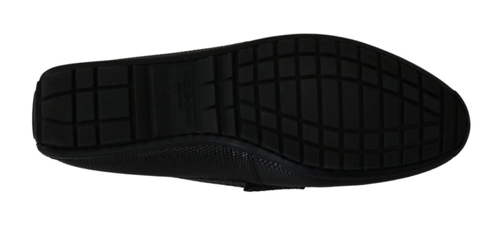 Men’s Dolce &amp; Gabbana Black Lizard Leather Flat Loafers Shoes
