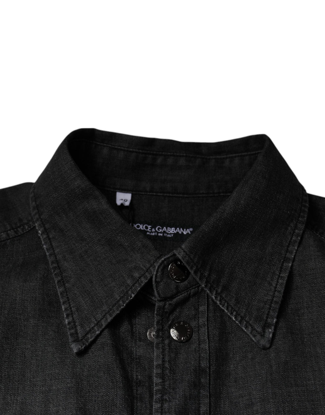 Dolce &amp; Gabbana Black Logo Cotton Button Down Denim Shirt