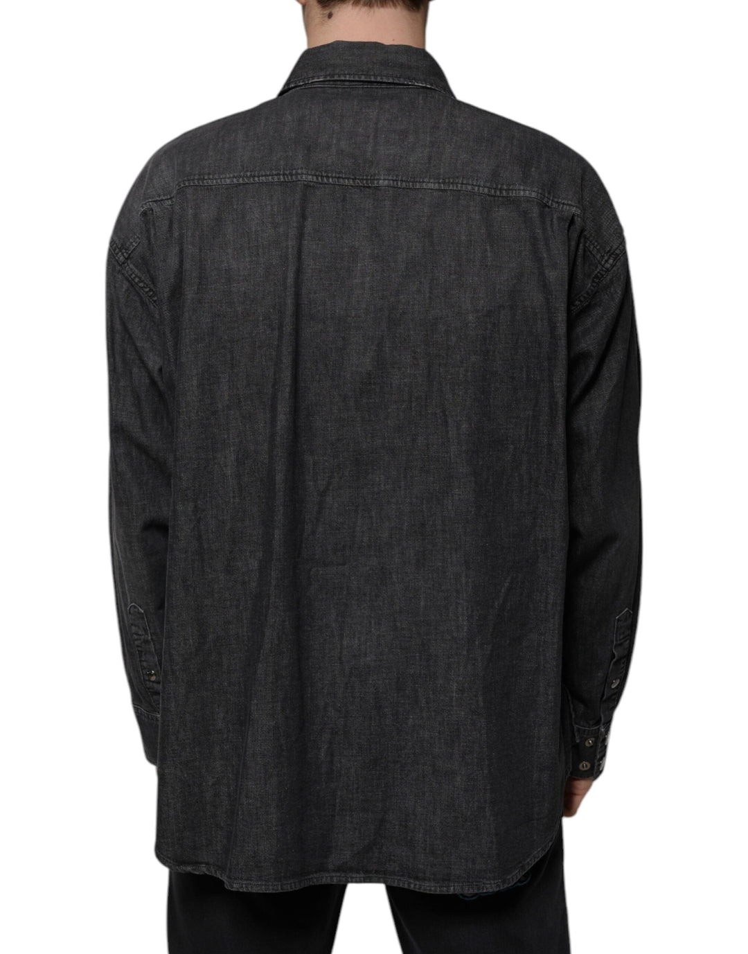 Dolce &amp; Gabbana Black Logo Cotton Button Down Denim Shirt