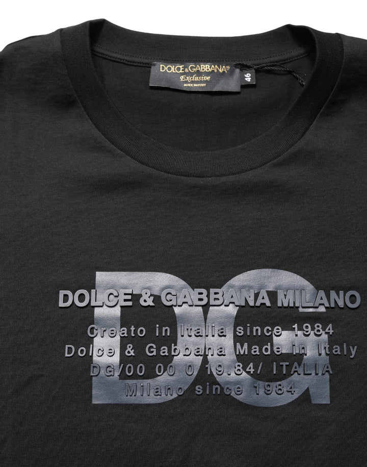 Dolce &amp; Gabbana Black Logo Dg Print Cotton Crew Neck T-shirt