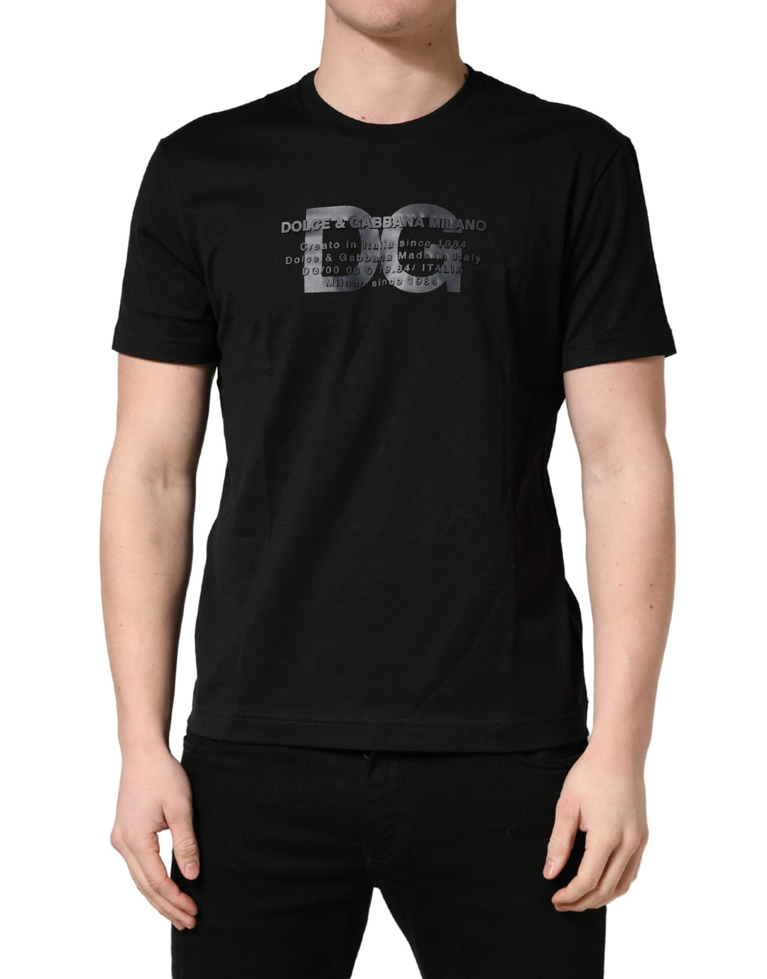 Dolce & Gabbana Black Logo Dg Print Cotton Crew Neck T-shirt