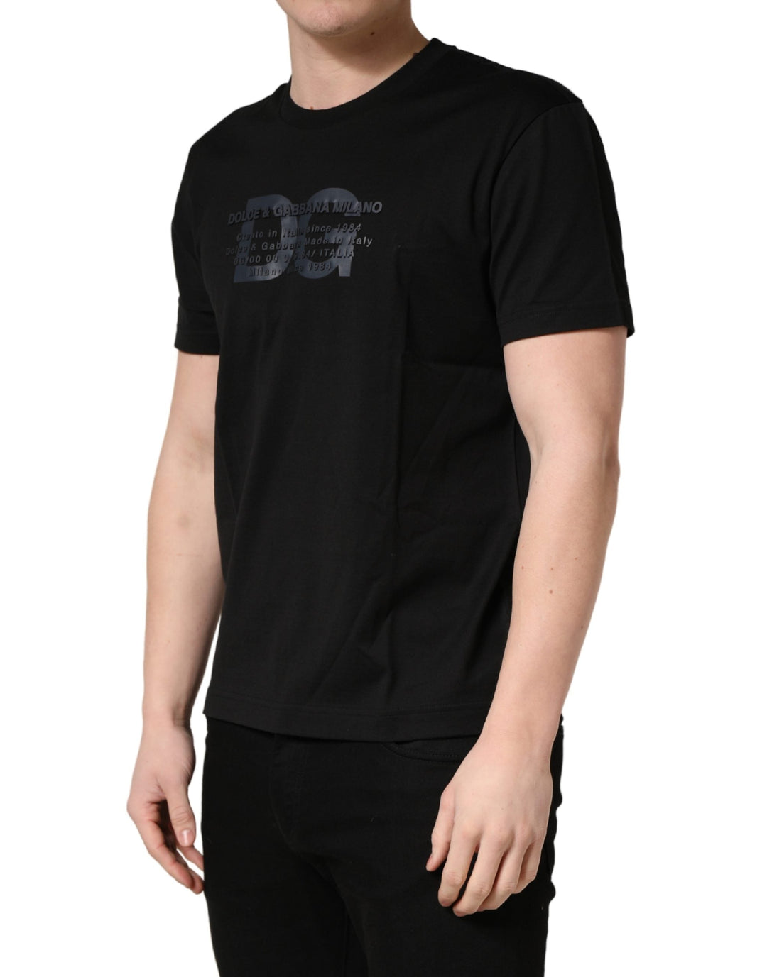 Dolce &amp; Gabbana Black Logo Dg Print Cotton Crew Neck T-shirt