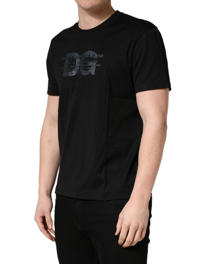 Dolce &amp; Gabbana Black Logo Dg Print Cotton Crew Neck T-shirt