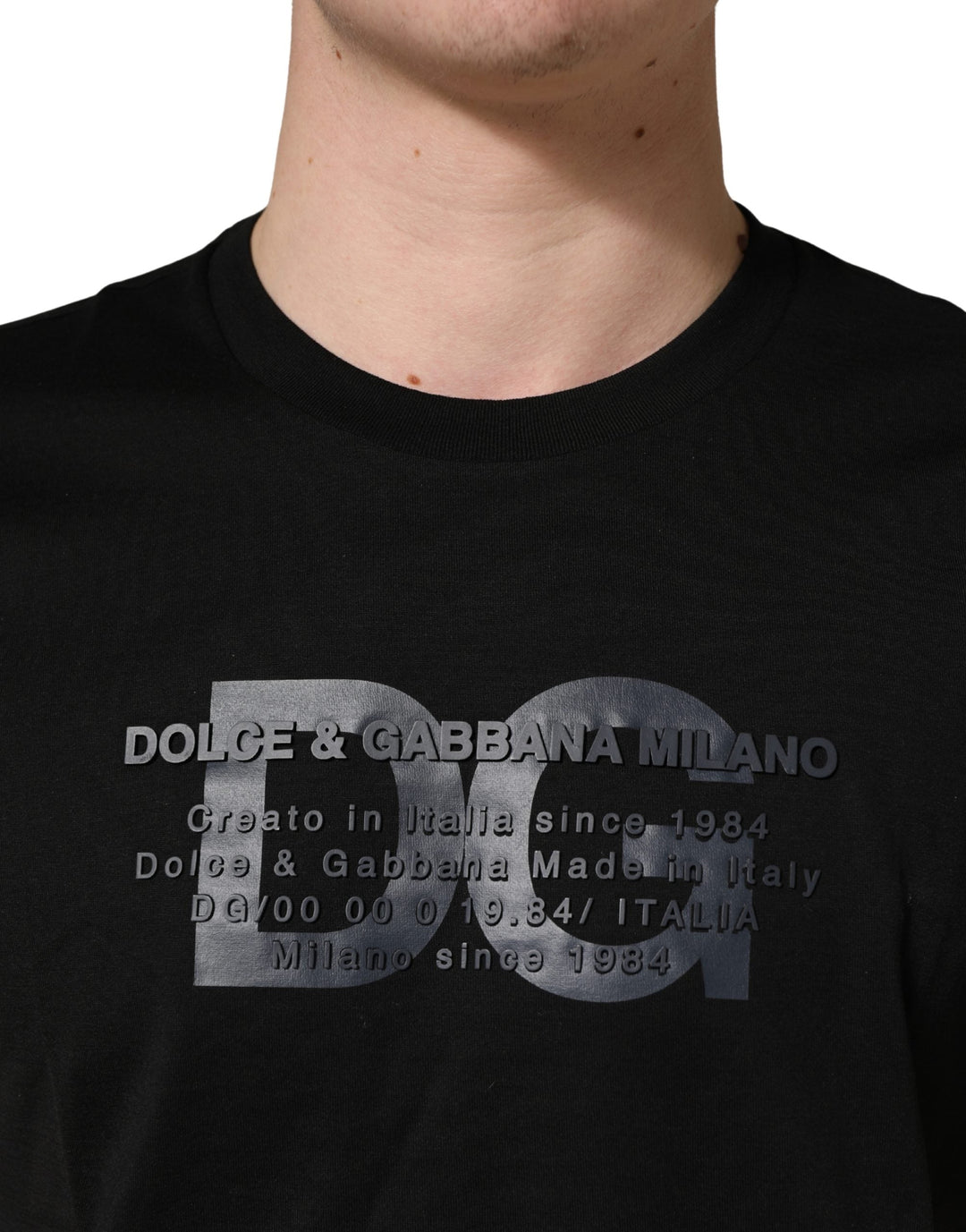 Dolce &amp; Gabbana Black Logo Dg Print Cotton Crew Neck T-shirt