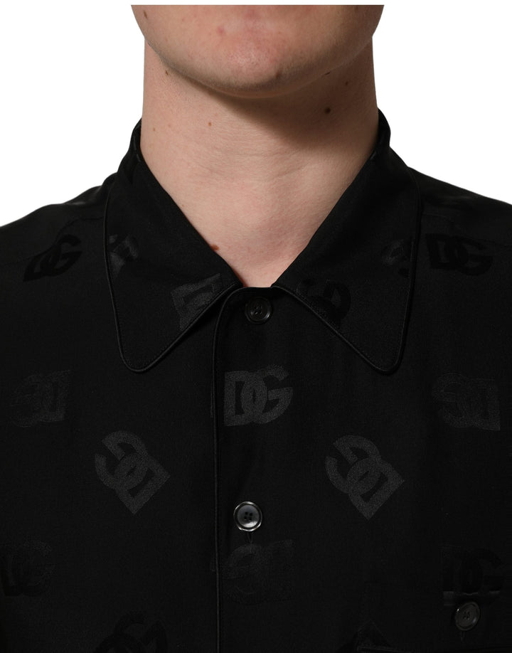 Dolce &amp; Gabbana Black Logo Monogram Short Sleeves Men Shirt