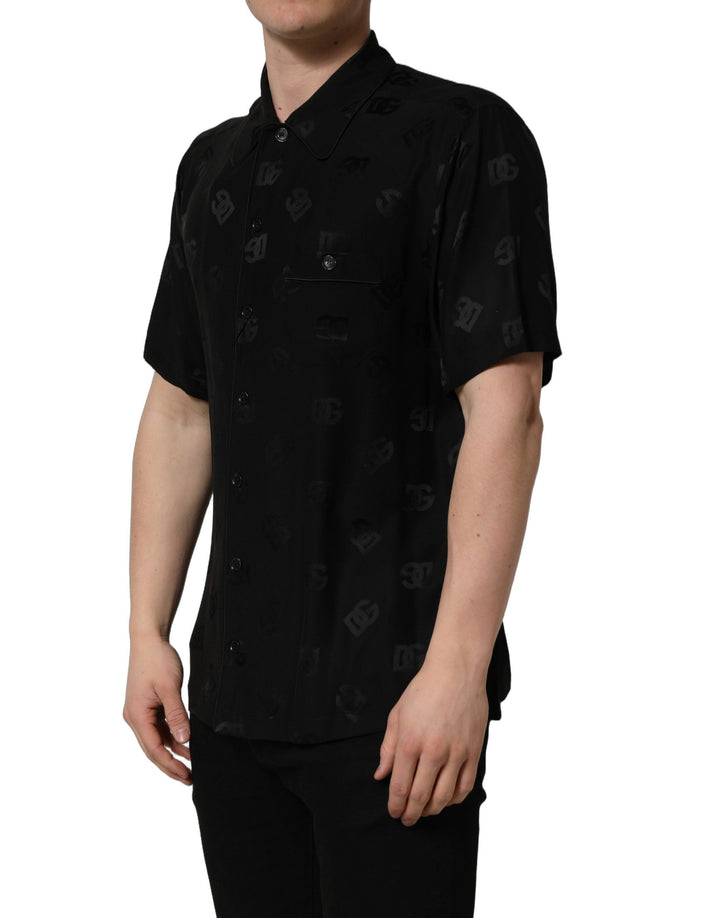 Dolce &amp; Gabbana Black Logo Monogram Short Sleeves Men Shirt