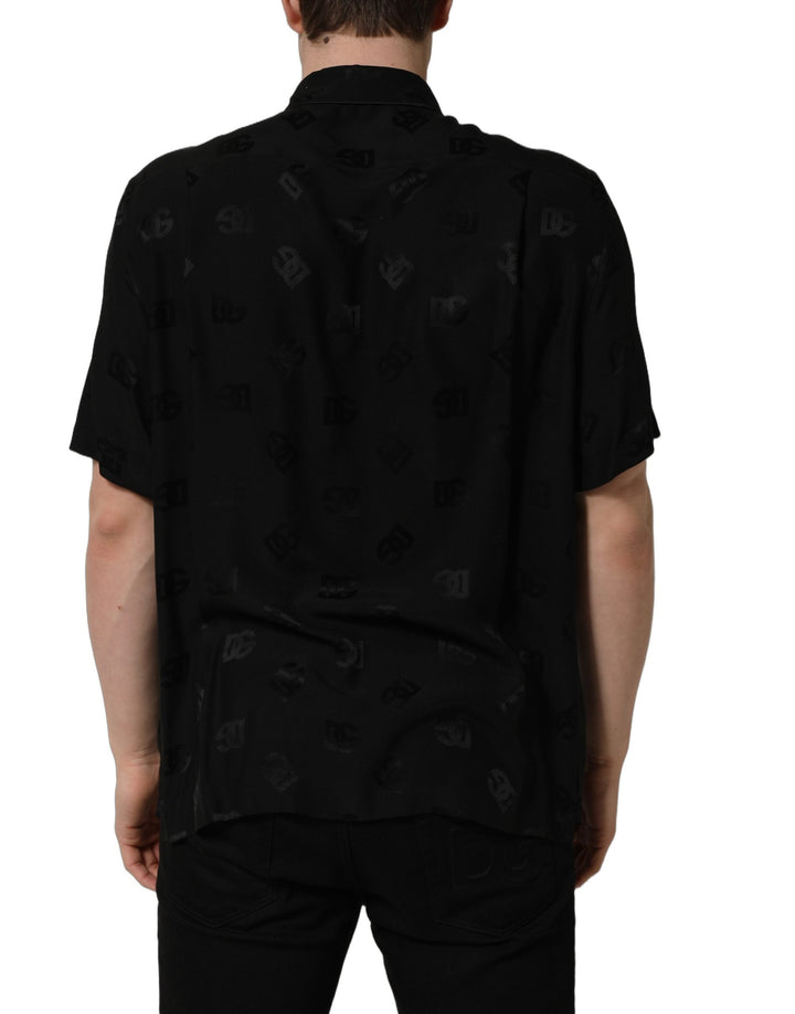 Dolce &amp; Gabbana Black Logo Monogram Short Sleeves Men Shirt