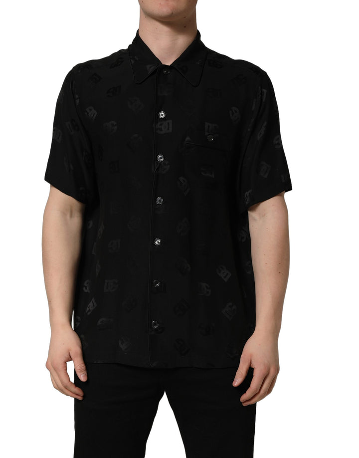 Dolce &amp; Gabbana Black Logo Monogram Short Sleeves Men Shirt
