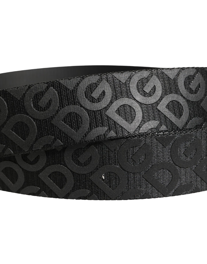 Dolce &amp; Gabbana Black Logo Monogram Silver Metal Buckle Belt
