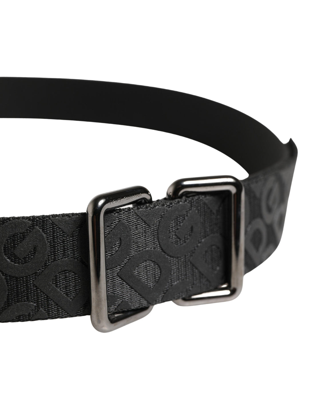 Dolce &amp; Gabbana Black Logo Monogram Silver Metal Buckle Belt