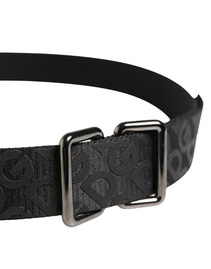 Dolce &amp; Gabbana Black Logo Monogram Silver Metal Buckle Belt