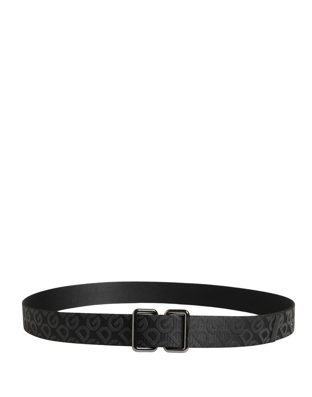 Dolce &amp; Gabbana Black Logo Monogram Silver Metal Buckle Belt