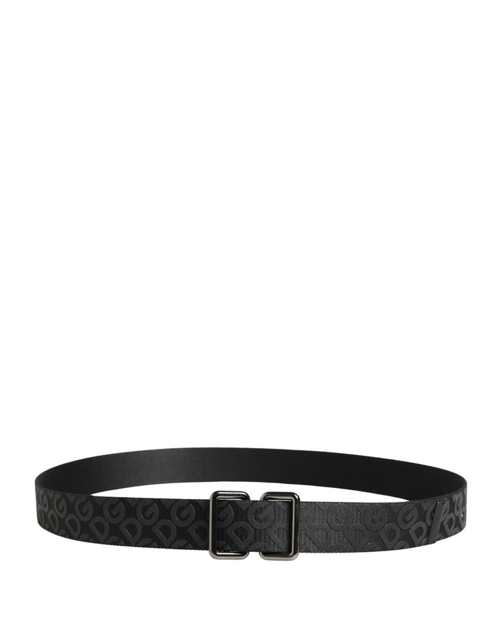 Dolce &amp; Gabbana Black Logo Monogram Silver Metal Buckle Belt