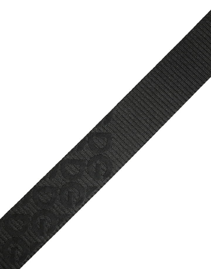 Dolce &amp; Gabbana Black Logo Monogram Silver Metal Buckle Belt