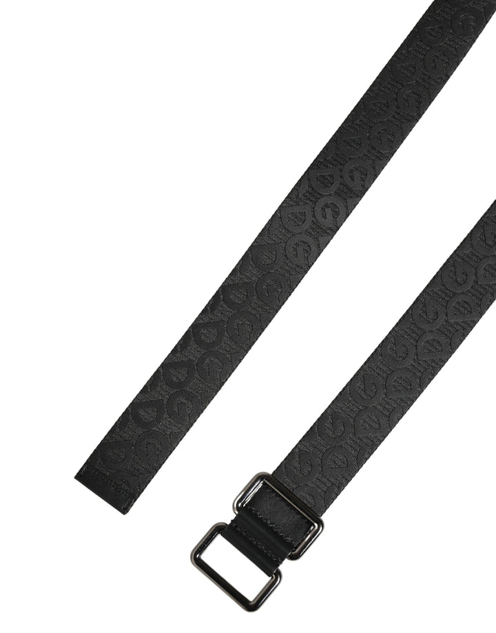 Dolce &amp; Gabbana Black Logo Monogram Silver Metal Buckle Belt