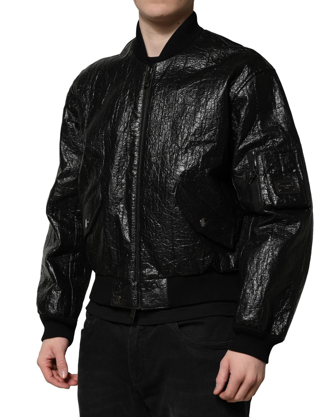 Men’s Dolce &amp; Gabbana Black Logo Plaque Bomber Full Zipper Jacket