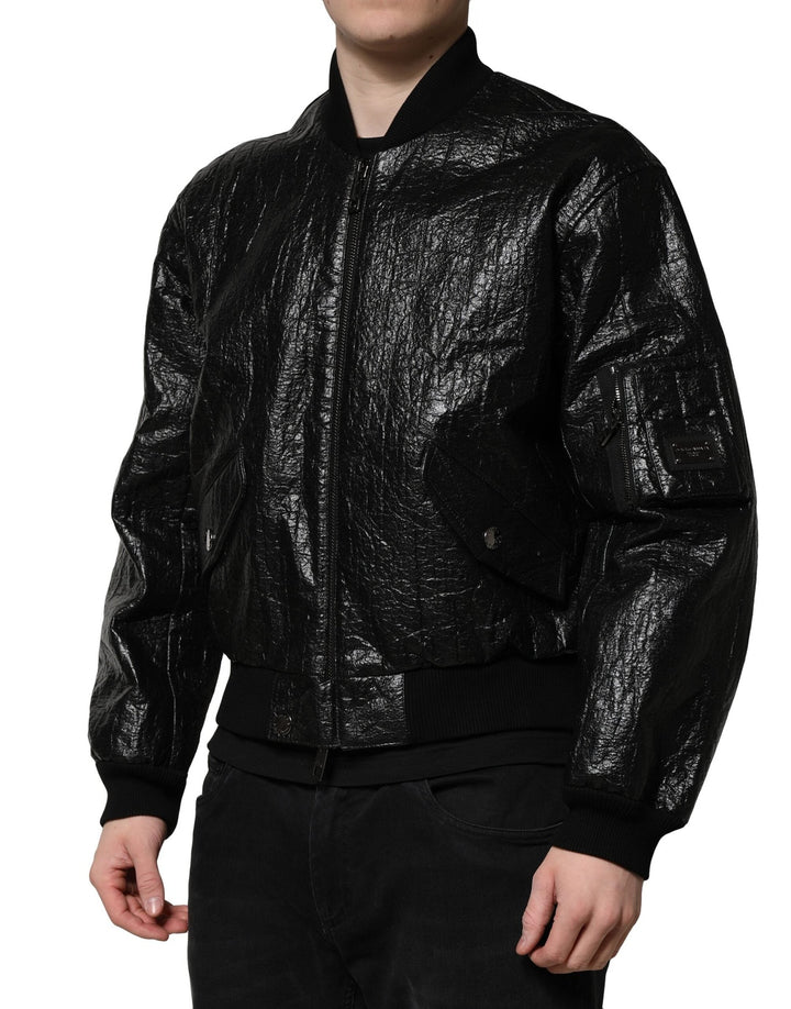 Men’s Dolce &amp; Gabbana Black Logo Plaque Bomber Full Zipper Jacket