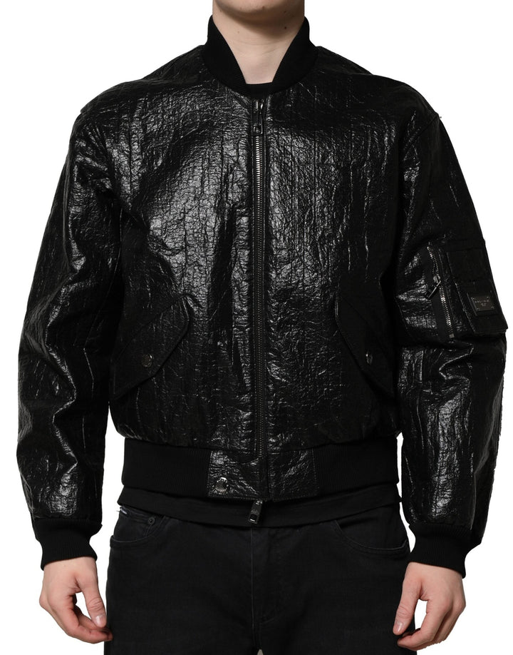 Men’s Dolce &amp; Gabbana Black Logo Plaque Bomber Full Zipper Jacket