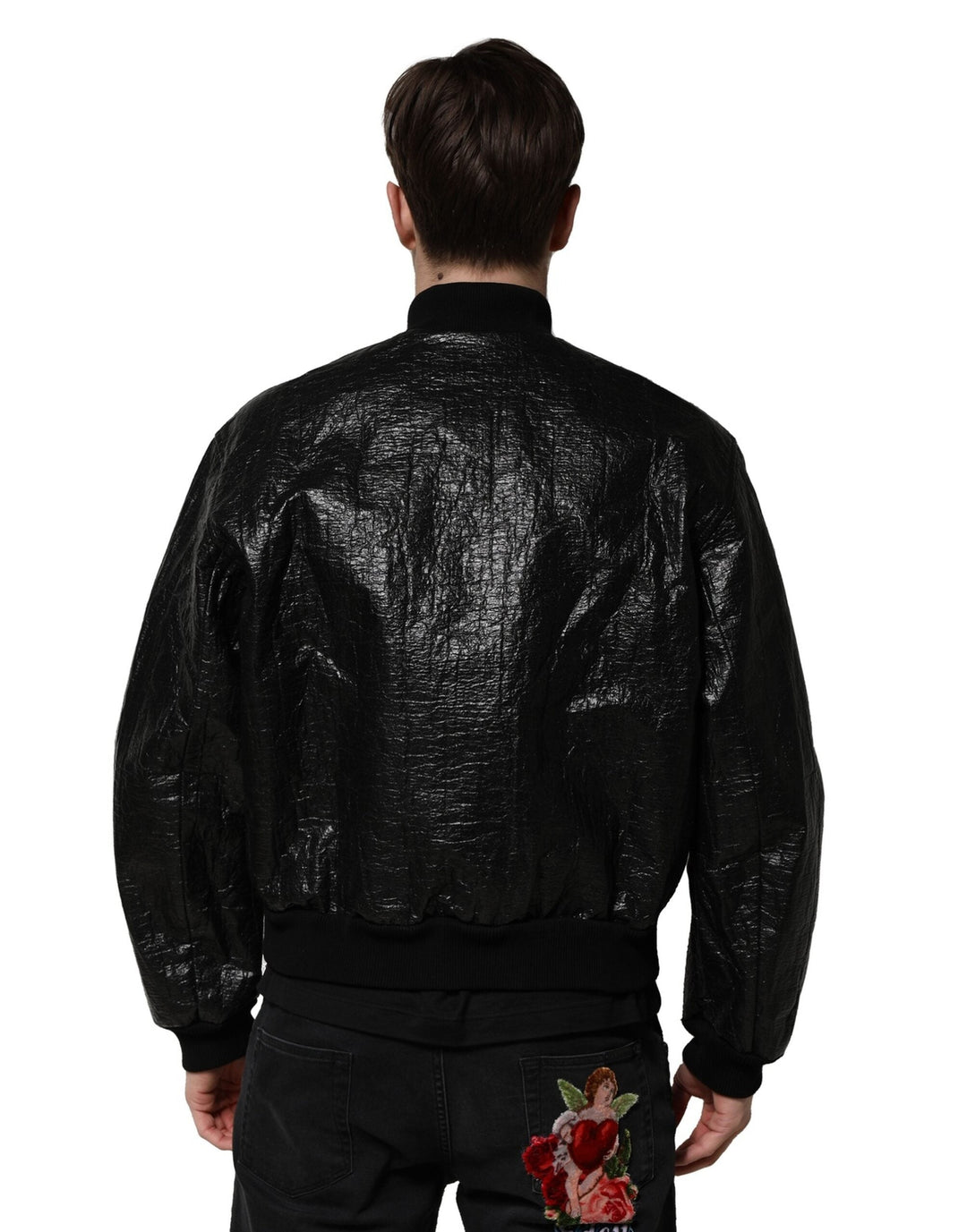 Men’s Dolce &amp; Gabbana Black Logo Plaque Bomber Full Zipper Jacket