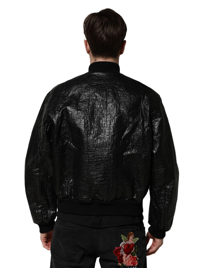 Men’s Dolce &amp; Gabbana Black Logo Plaque Bomber Full Zipper Jacket