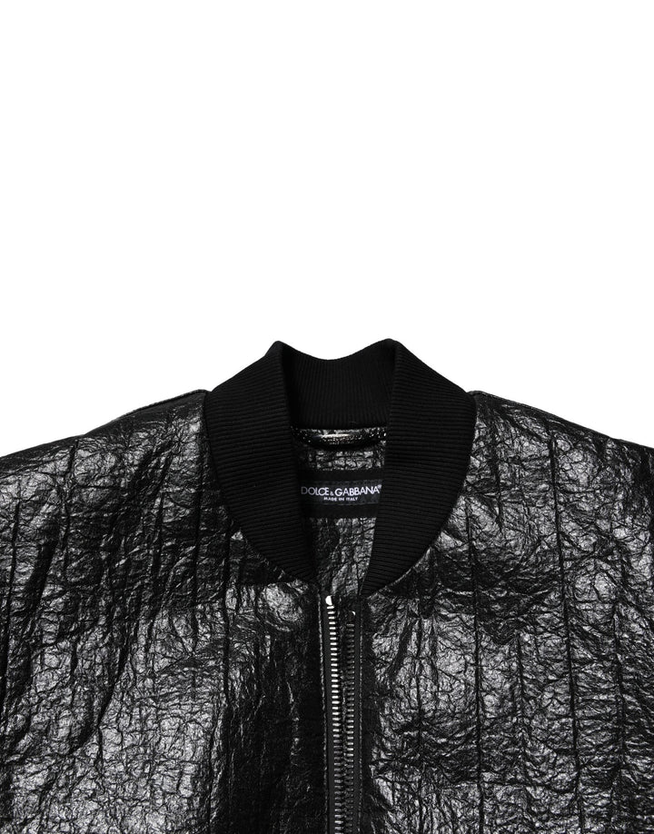 Men’s Dolce &amp; Gabbana Black Logo Plaque Bomber Full Zipper Jacket