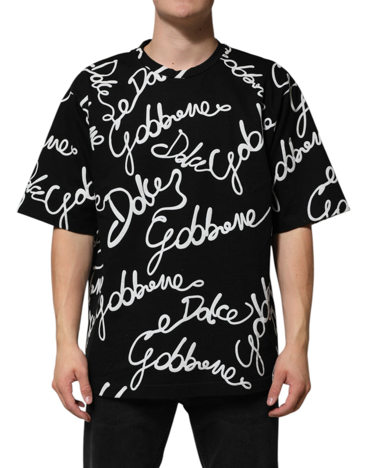 Dolce &amp; Gabbana Black Logo Print Cotton Crew Neck T-shirt
