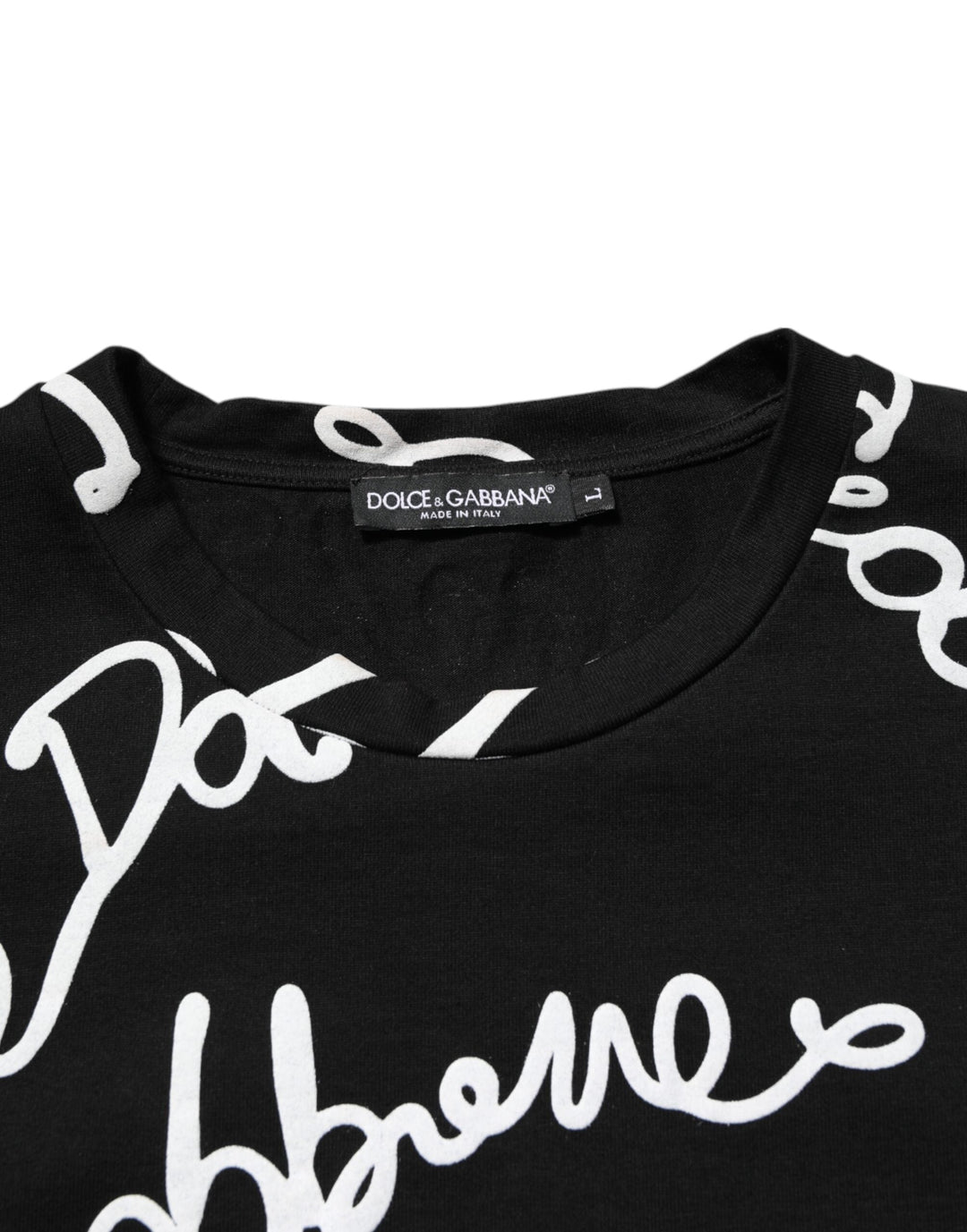 Dolce &amp; Gabbana Black Logo Print Cotton Crew Neck T-shirt