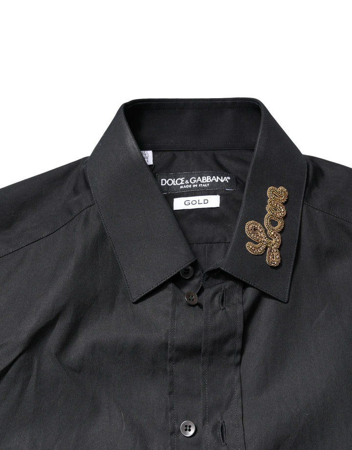 Dolce &amp; Gabbana Black Love Embroidery Gold Formal Dress Shirt