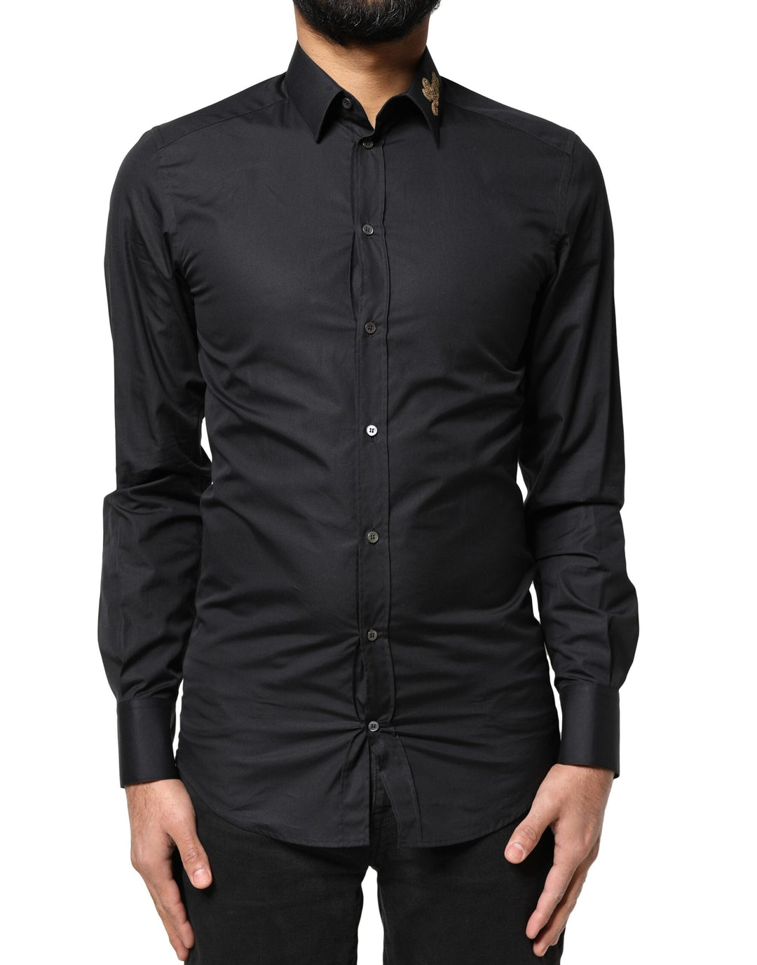 Dolce &amp; Gabbana Black Love Embroidery Gold Formal Dress Shirt