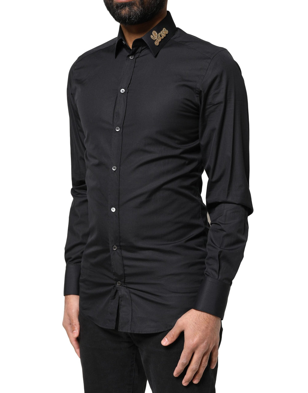 Dolce & Gabbana Black Love Embroidery Gold Formal Dress Shirt