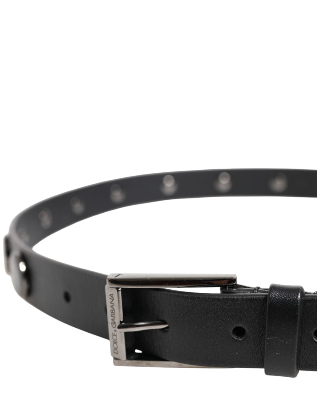 Dolce &amp; Gabbana Black Luxury Leather Dg Studs Buckle Belt