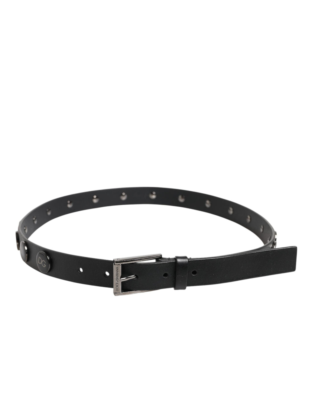 Dolce &amp; Gabbana Black Luxury Leather Dg Studs Buckle Belt