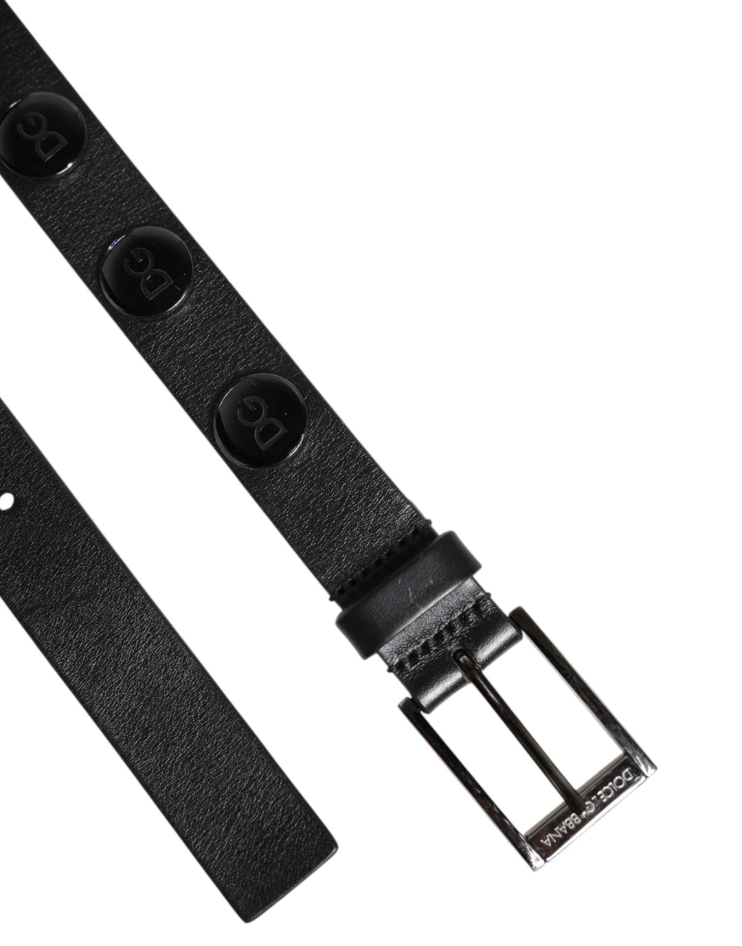 Dolce &amp; Gabbana Black Luxury Leather Dg Studs Buckle Belt