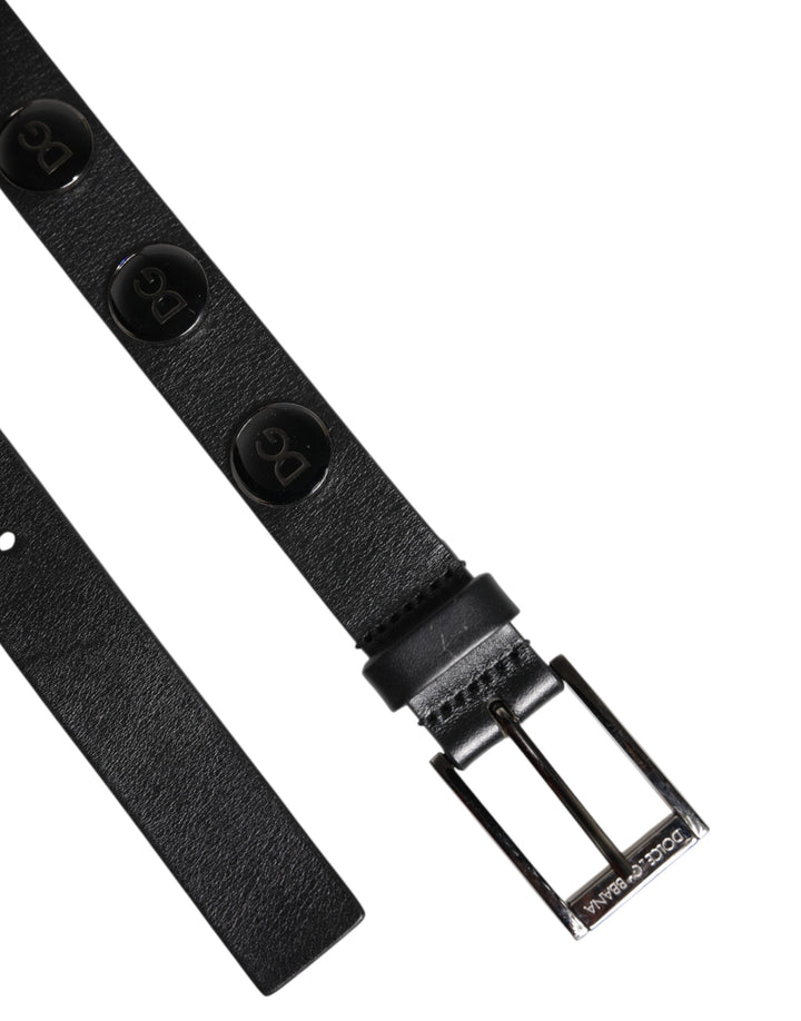Dolce &amp; Gabbana Black Luxury Leather Dg Studs Buckle Belt