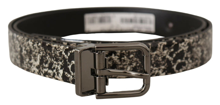 Dolce &amp; Gabbana Black Marble Print Leather Gray Logo Belt