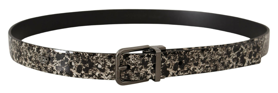 Dolce &amp; Gabbana Black Marble Print Leather Gray Logo Belt