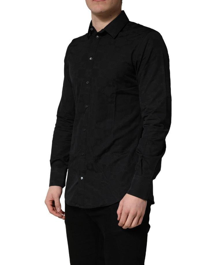 Dolce &amp; Gabbana Black Martini Cotton Slim Dress Formal Shirt