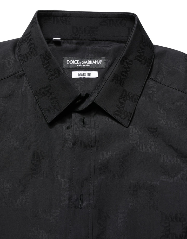 Dolce &amp; Gabbana Black Martini Cotton Slim Dress Formal Shirt